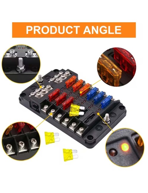 12CIRCUIT FUSE BOX BLOCK HOLDER WITH LED INDICATOR LIGHT