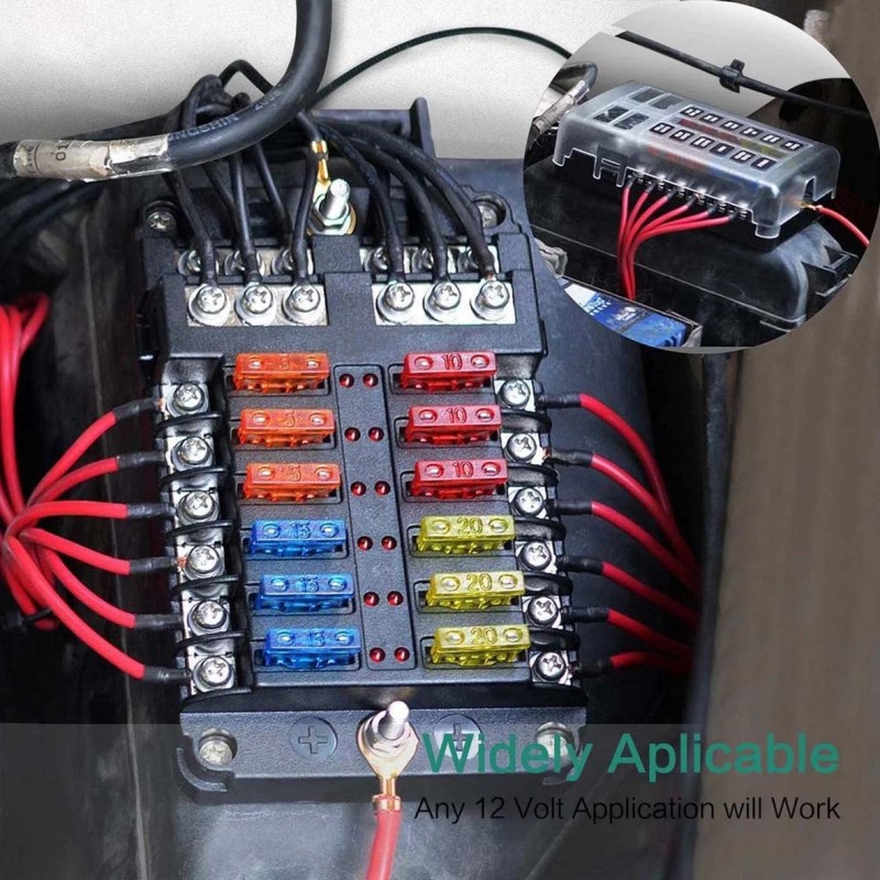 12CIRCUIT FUSE BOX BLOCK HOLDER WITH LED INDICATOR LIGHT