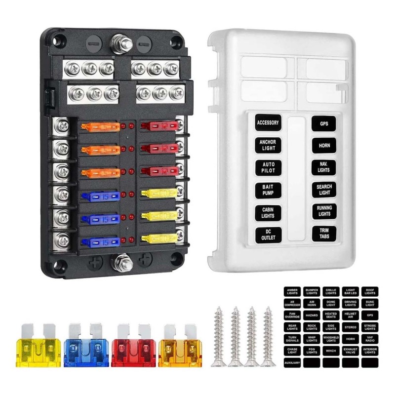 12CIRCUIT FUSE BOX BLOCK HOLDER WITH LED INDICATOR LIGHT