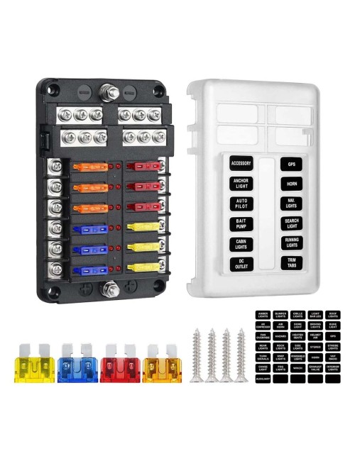 12CIRCUIT FUSE BOX BLOCK HOLDER WITH LED INDICATOR LIGHT