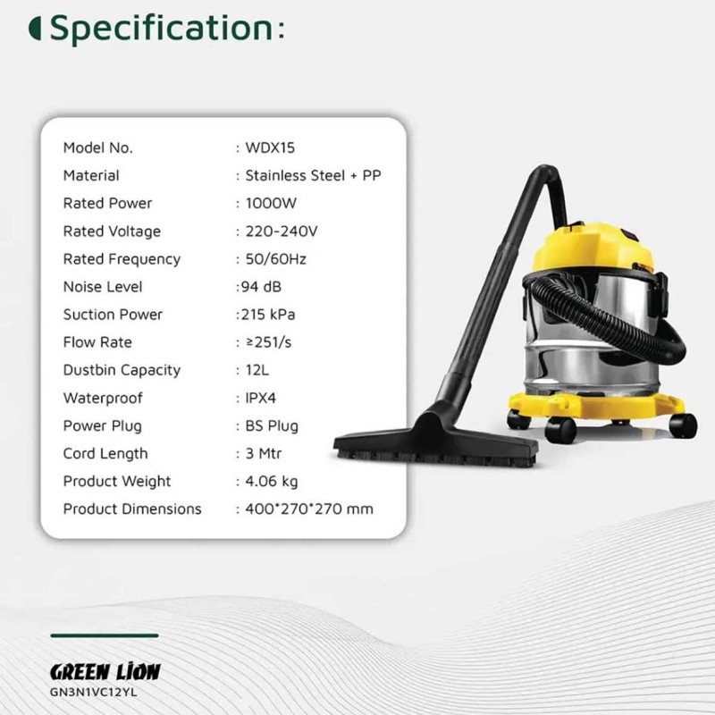 GN3N1VC12YL-3 IN 1 VACUUM CLEANER 12L, 1000W - YELLOW