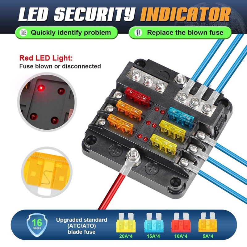 6CIRCUIT FUSE BOX BLOCK HOLDER WITH LED INDICATOR LIGHT