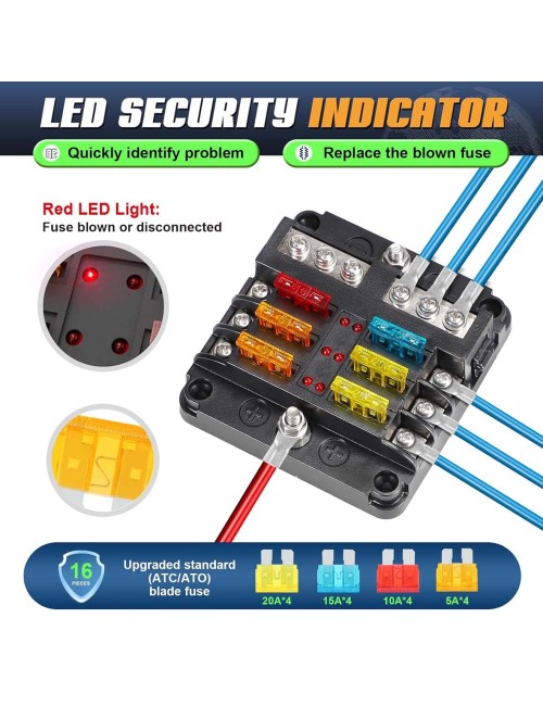 6CIRCUIT FUSE BOX BLOCK HOLDER WITH LED INDICATOR LIGHT