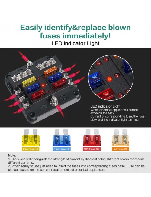 6CIRCUIT FUSE BOX BLOCK HOLDER WITH LED INDICATOR LIGHT