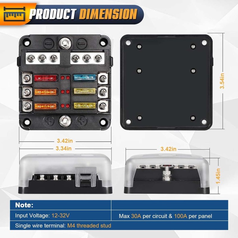 6CIRCUIT FUSE BOX BLOCK HOLDER WITH LED INDICATOR LIGHT
