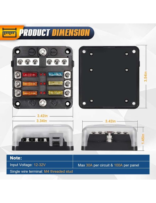 6CIRCUIT FUSE BOX BLOCK HOLDER WITH LED INDICATOR LIGHT