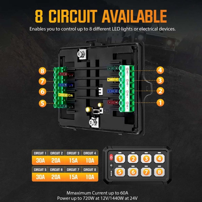 8GANG-SWITH PANEL FOR CONNECTING ADDITIONAL EQUIPMENT WITH 8 BUTTONS
