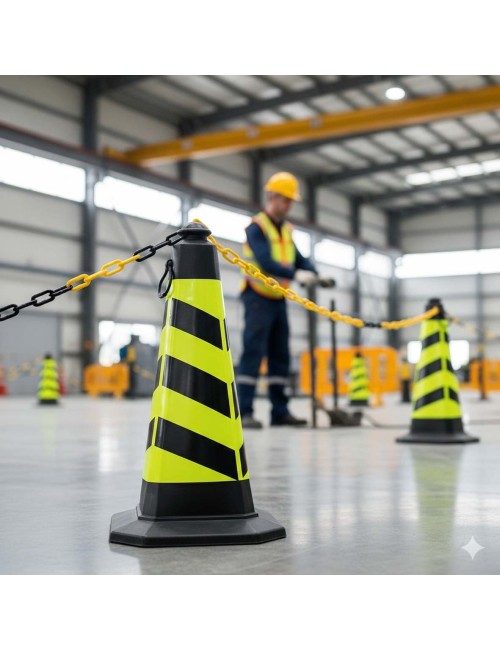 YF-PTC-2 SQUARE TRAFFIC CONE YELLOW/BLACK 75 CM