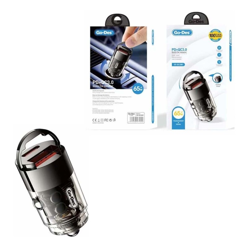 GD-QC2081 PD65W QC3.0 FAST CAR CHARGER 65W USB C TYPE C DUAL PORT+C ADAPTOR