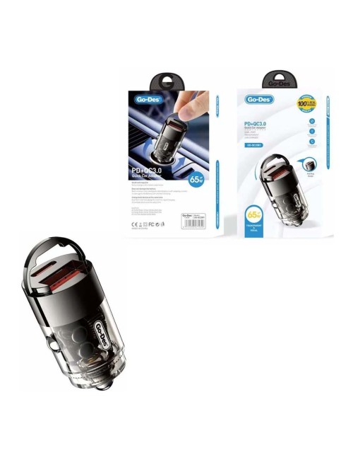 GD-QC2081 PD65W QC3.0 FAST CAR CHARGER 65W USB C TYPE C DUAL PORT+C ADAPTOR