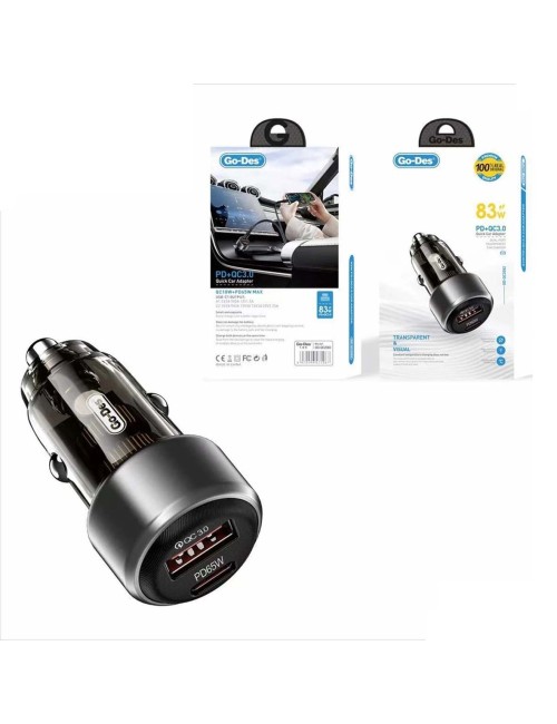GD-QC2081 PD65W QC3.0 FAST CAR CHARGER 65W USB C TYPE C DUAL PORT+C ADAPTOR