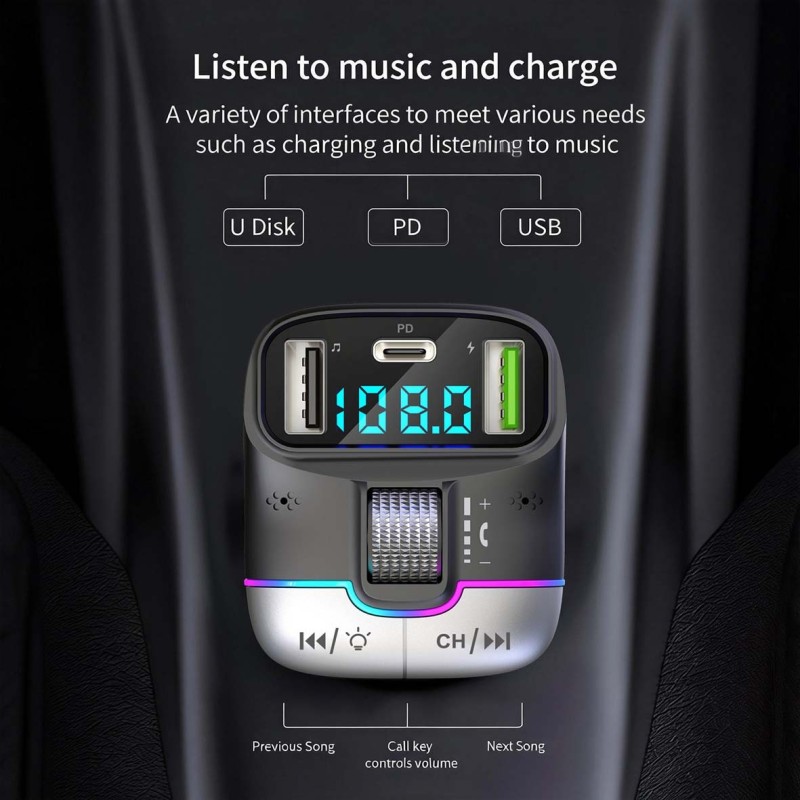 GD-BT39 CAR WIRELESS MP3 PLAYER,FM TRANSMITTER WITH USB & TYPE-C PORT