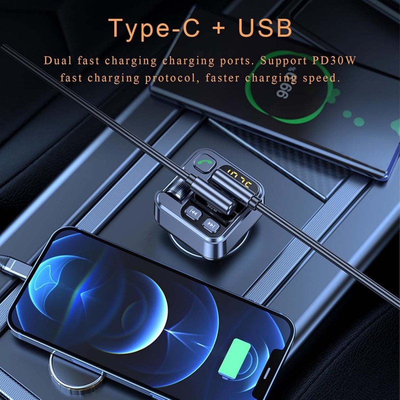 MARVERS MS-C67 PD+QC3.0 CAR WIRELESS MP3 PLAYER,FM TRANSMITTER WITH USB & TYPE-C PORT