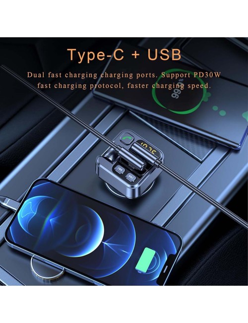 MARVERS MS-C67 PD+QC3.0 CAR WIRELESS MP3 PLAYER,FM TRANSMITTER WITH USB & TYPE-C PORT
