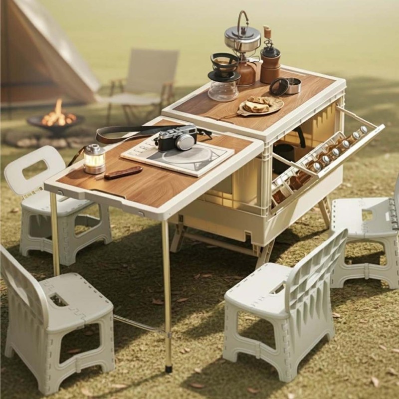 NA-76472-P CAMPING PLASTIC FOLDING STORAGE BOX WITH TABLE & CHAIR SET