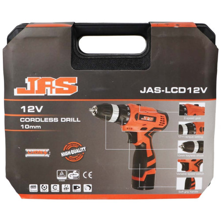 JAS CORDLESS DRILL WITH 2 BATTERIES 12V