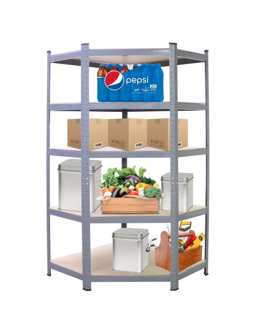 T20 CORNER SHELF WITH 5 WOOD SHELF 900 x 450 x 1800MM H.D