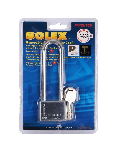 NO. R40CRXL LONG SHACKLE CHROME PADLOCK 40 MM H.D.