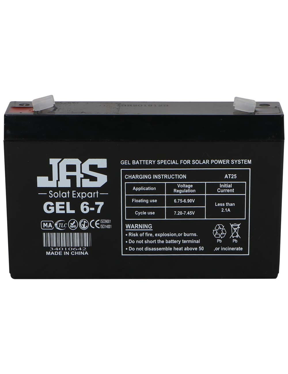 RECHARGEABLE GEL BATTERY 6 V/ 7 AH