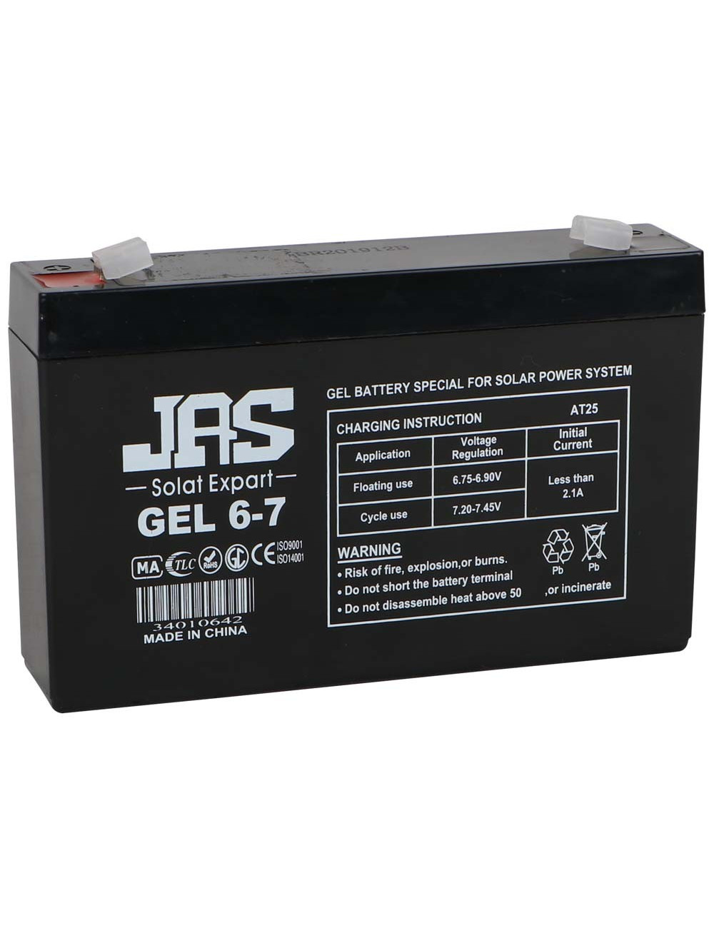 RECHARGEABLE GEL BATTERY 6 V/ 7 AH
