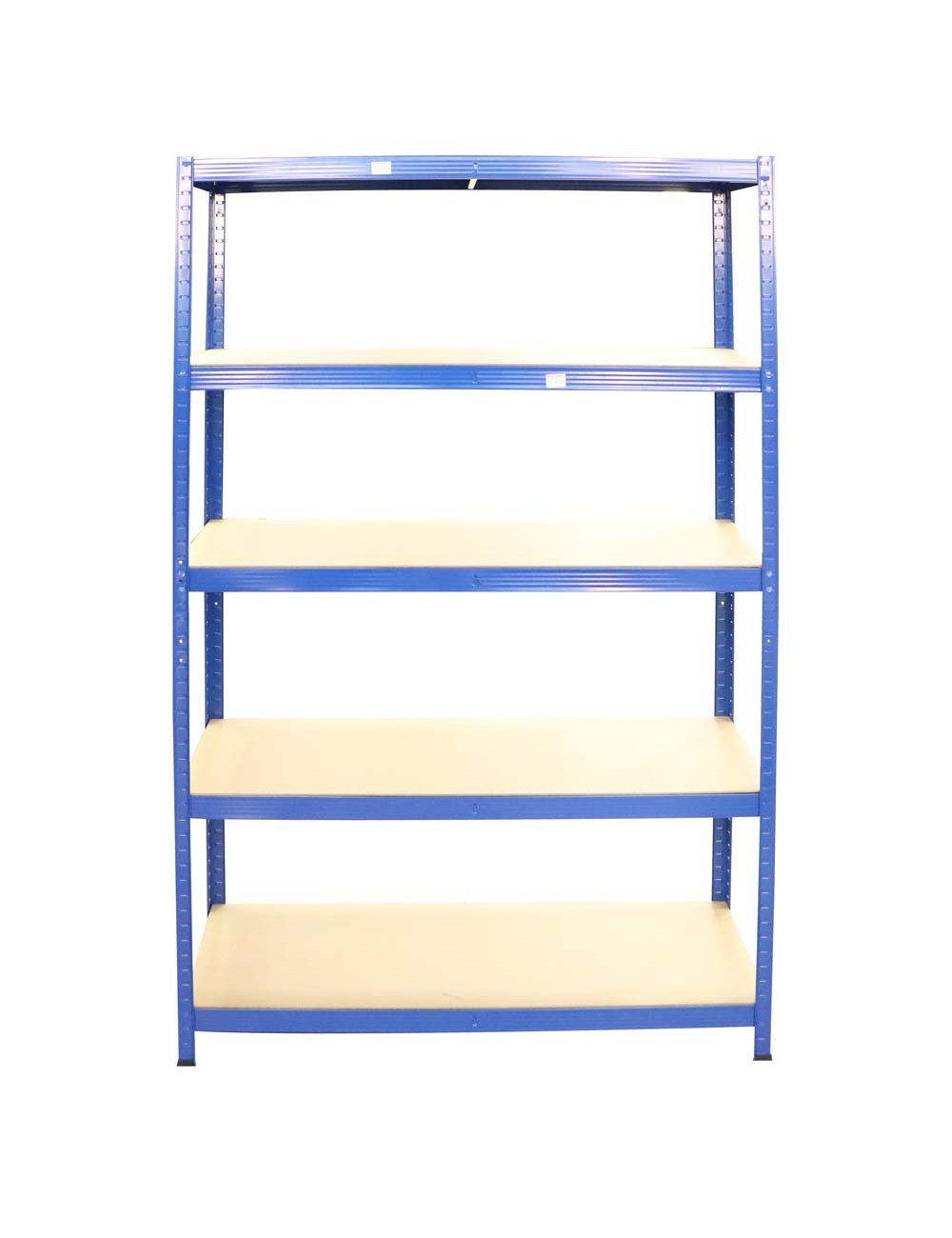 T20 POWDER COATED STEEL SHELF WITH 5 WOOD SHELF BLUE 1200 x 400 x 1800MM