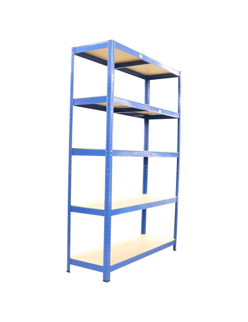 T20 POWDER COATED STEEL SHELF WITH 5 WOOD SHELF BLUE 1200 x 400 x 1800MM