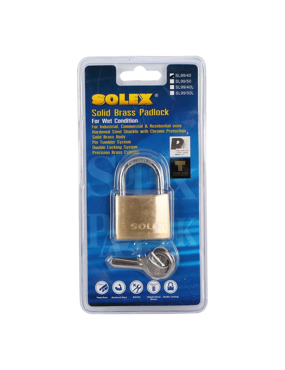 NO. SL99 BRASS SPRING PADLOCK 40 MM