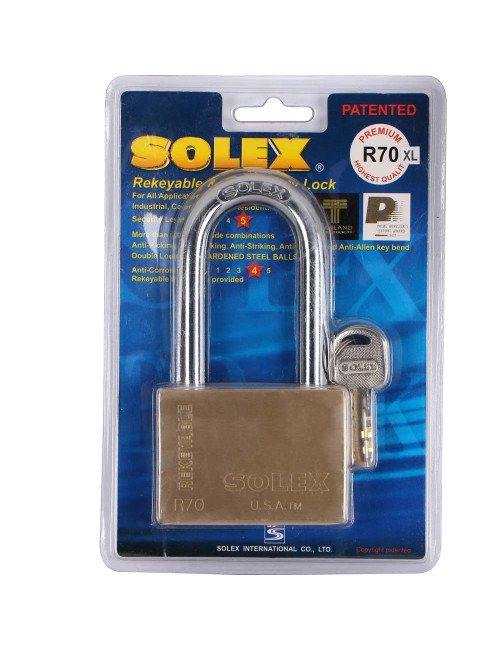 NO.R70XL LONG SHACKLE BRASS PADLOCK 70 MM H.D.