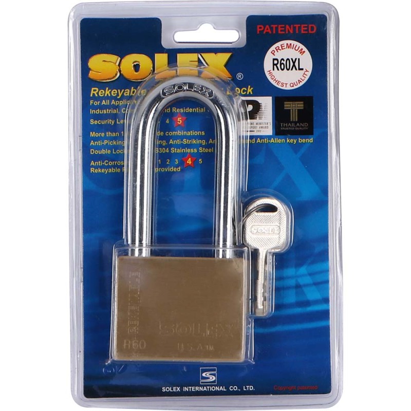 SOLEX R60XL H.D قفل صندوق نحاس لسان طويل 60 ملي تايلاندي