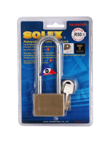 NO.R50XL LONG SHACKLE BRASS PADLOCK 50 MM H.D.