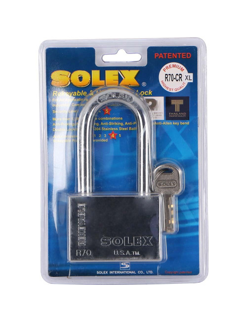 NO.R70CRXL LONG SHACKLE CHROME PADLOCK 70 MM H.D.