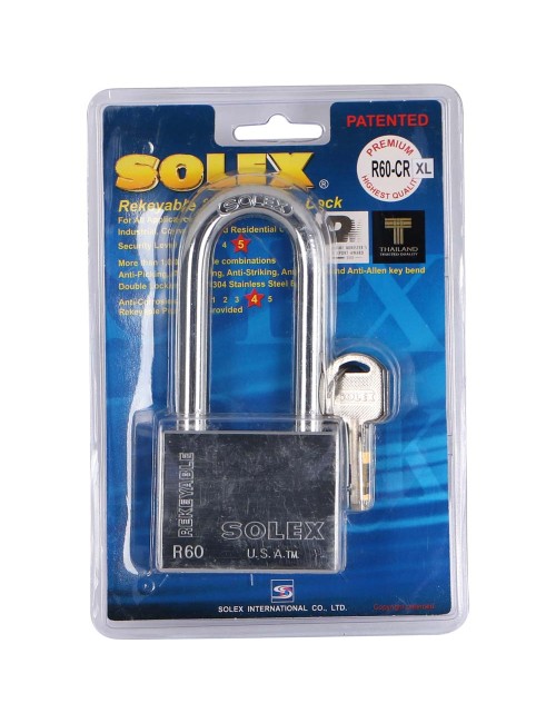 NO.R60CRXL LONG SHACKLE CHROME PADLOCK 60 MM H.D.
