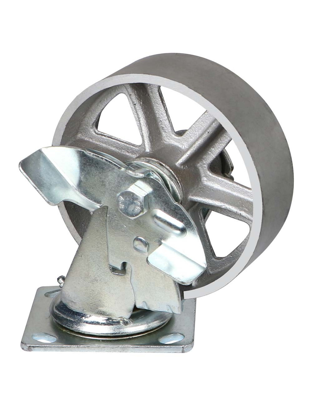 CASTER WHEEL IRON SWIVEL WITH BRAKE 6.5 " H.D.