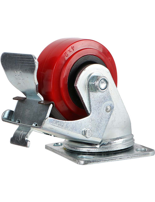 091100NL CASTER WHEEL RED SWIVEL WITH BRAKE 4"