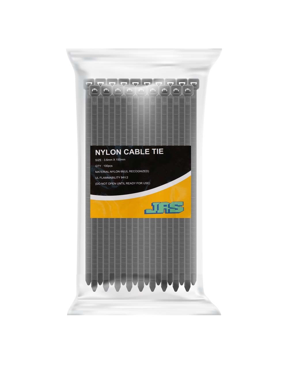 JAS NYLON CABLE TIE BLACK 3.6 X 150 MM 100PCS