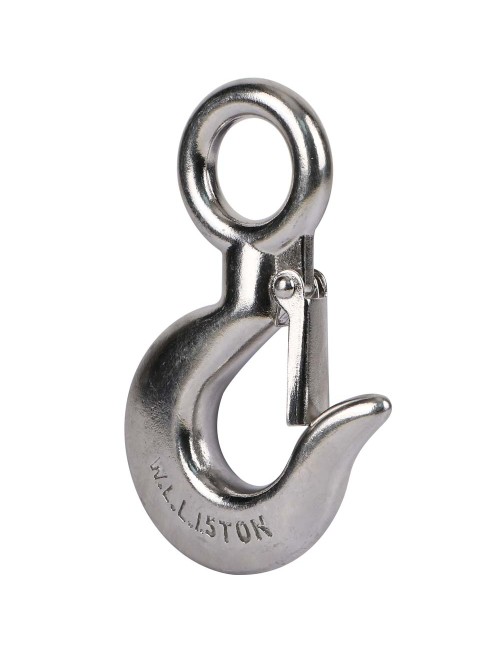 STAINLESS STEEL EYE HOIST HOOK W/ LATCH 1.5 TON