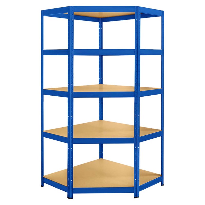 T20 CORNER SHELF WITH 5 WOOD SHELF 900 x 450 x 1800MM H.D BLUE