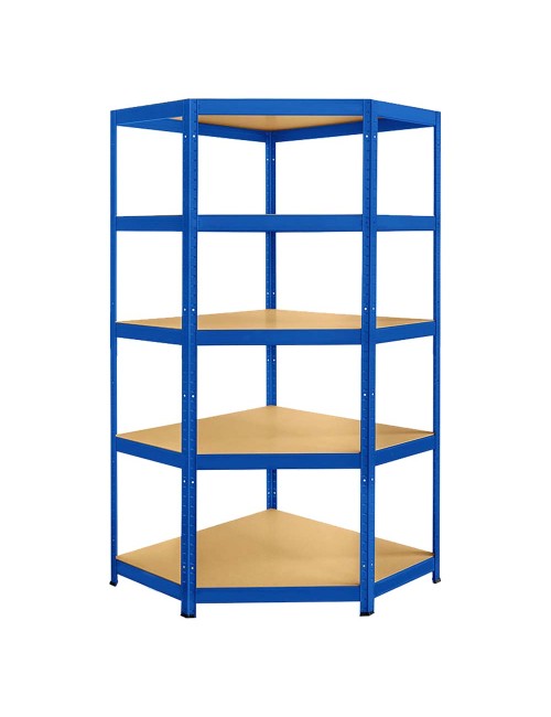 T20 CORNER SHELF WITH 5 WOOD SHELF 900 x 450 x 1800MM H.D BLUE