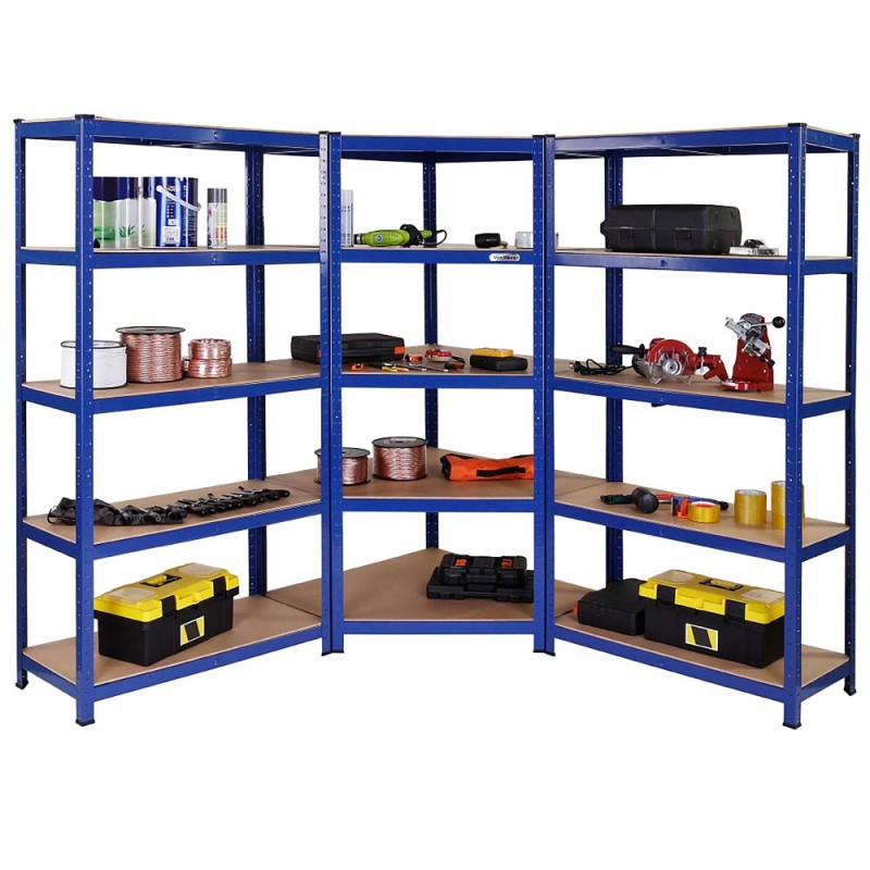 T20 CORNER SHELF WITH 5 WOOD SHELF 900 x 450 x 1800MM H.D BLUE