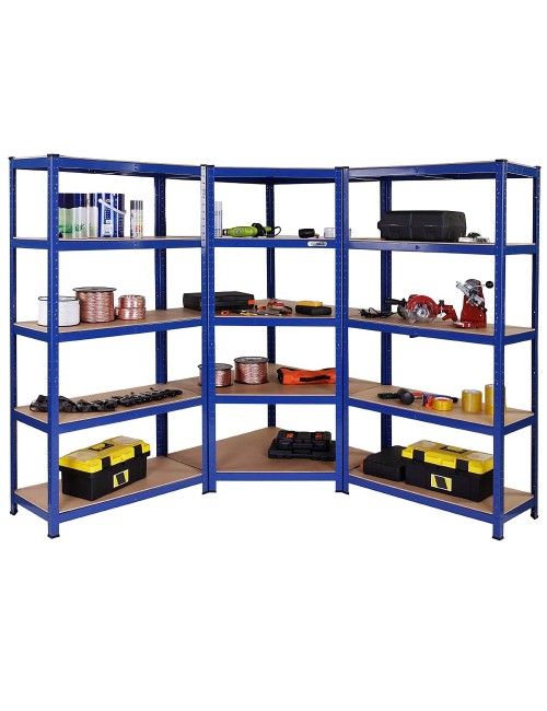 T20 CORNER SHELF WITH 5 WOOD SHELF 900 x 450 x 1800MM H.D BLUE