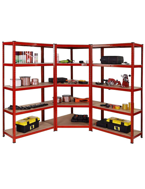 T20 CORNER SHELF WITH 5 WOOD SHELF 900 x 450 x 1800MM H.D RED