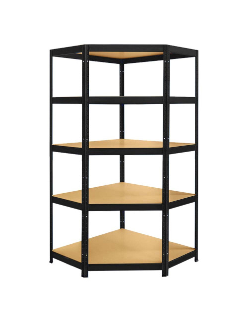 T20 CORNER SHELF WITH 5 WOOD SHELF 900 x 450 x 1800MM H.D BLACK