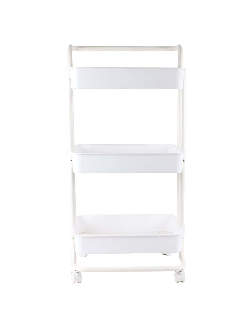 MOVEABLE 3 LAYERS STORAGE SHELF WITH HANDLE WHITE 43 X 36 X 86