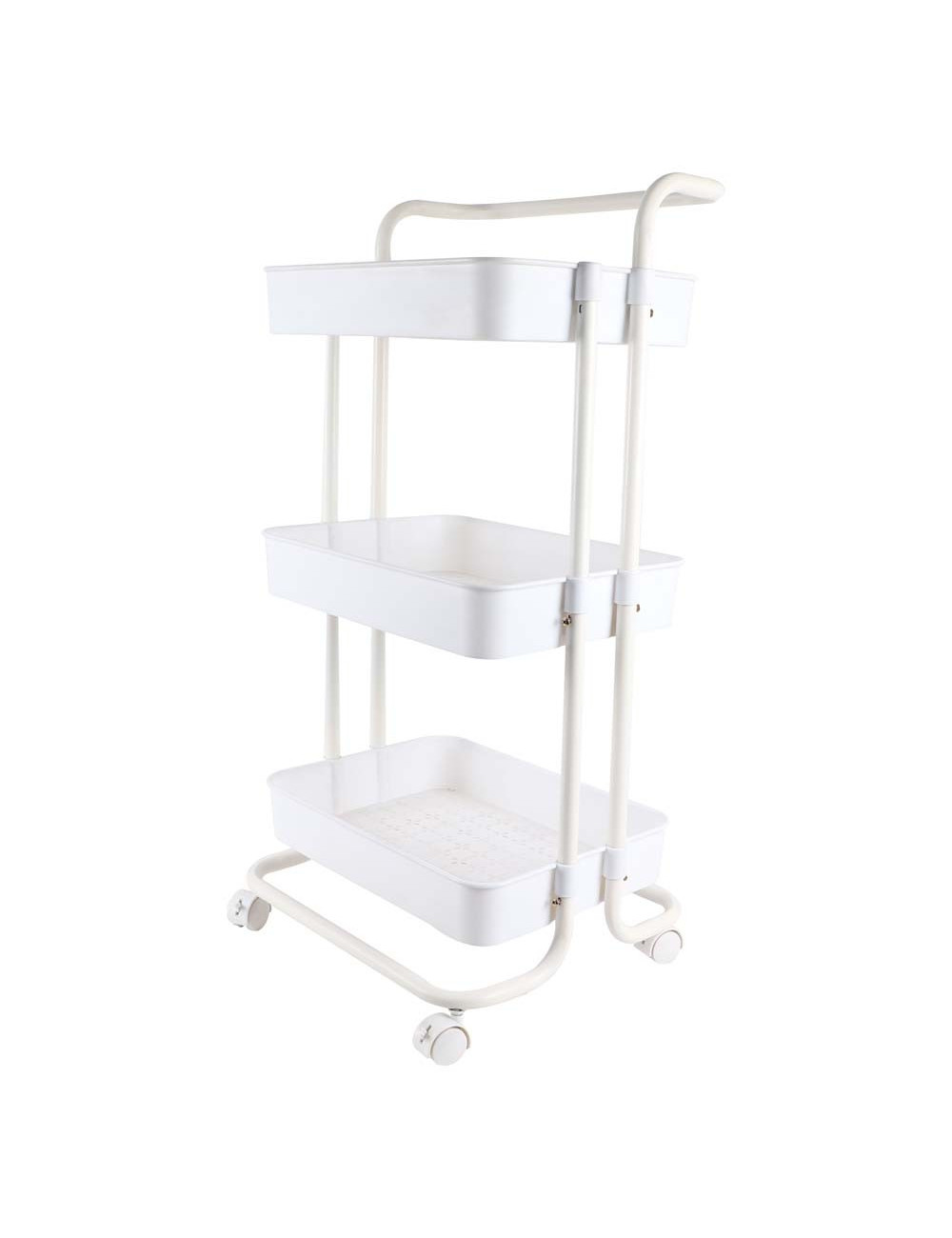 MOVEABLE 3 LAYERS STORAGE SHELF WITH HANDLE WHITE 43 X 36 X 86