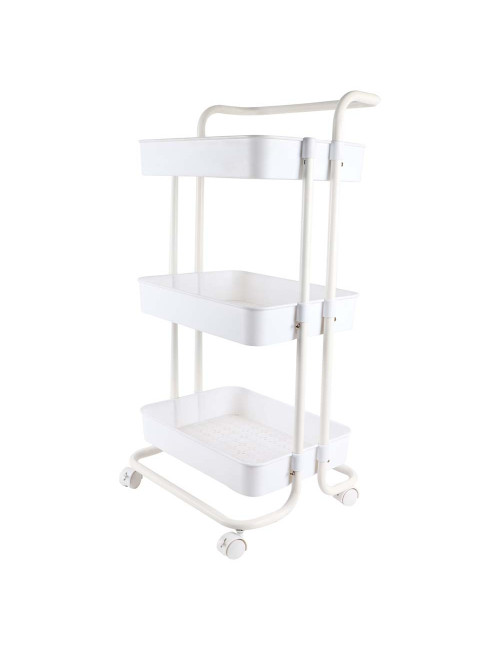 MOVEABLE 3 LAYERS STORAGE SHELF WITH HANDLE WHITE 43 X 36 X 86