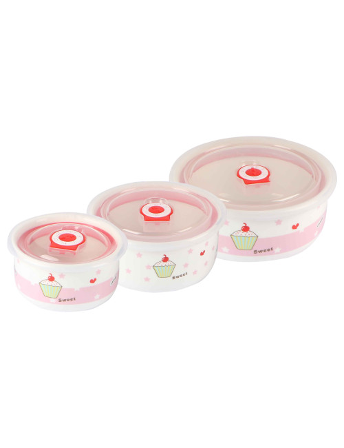 CERAMIC FOOD STORAGE CONTAINER WITH LID 3PIECE SET