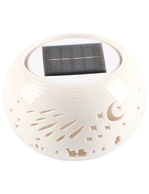 2143 SOLAR GARDEN TABLE LIGHT CERAMICS, WHITE 2 IN 1 120 X 85MM
