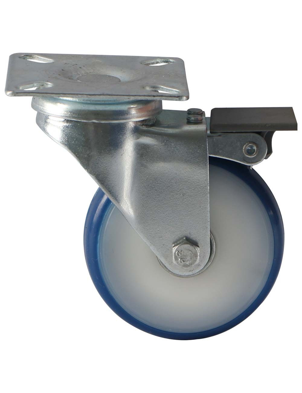 057075 CASTER WHEEL BLUE SWIVEL W/ BRAKE 3" H.D