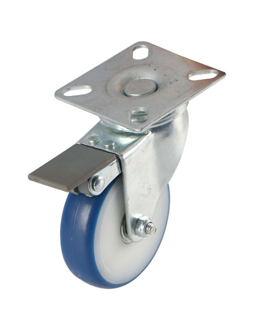 057075 CASTER WHEEL BLUE SWIVEL W/ BRAKE 3" H.D