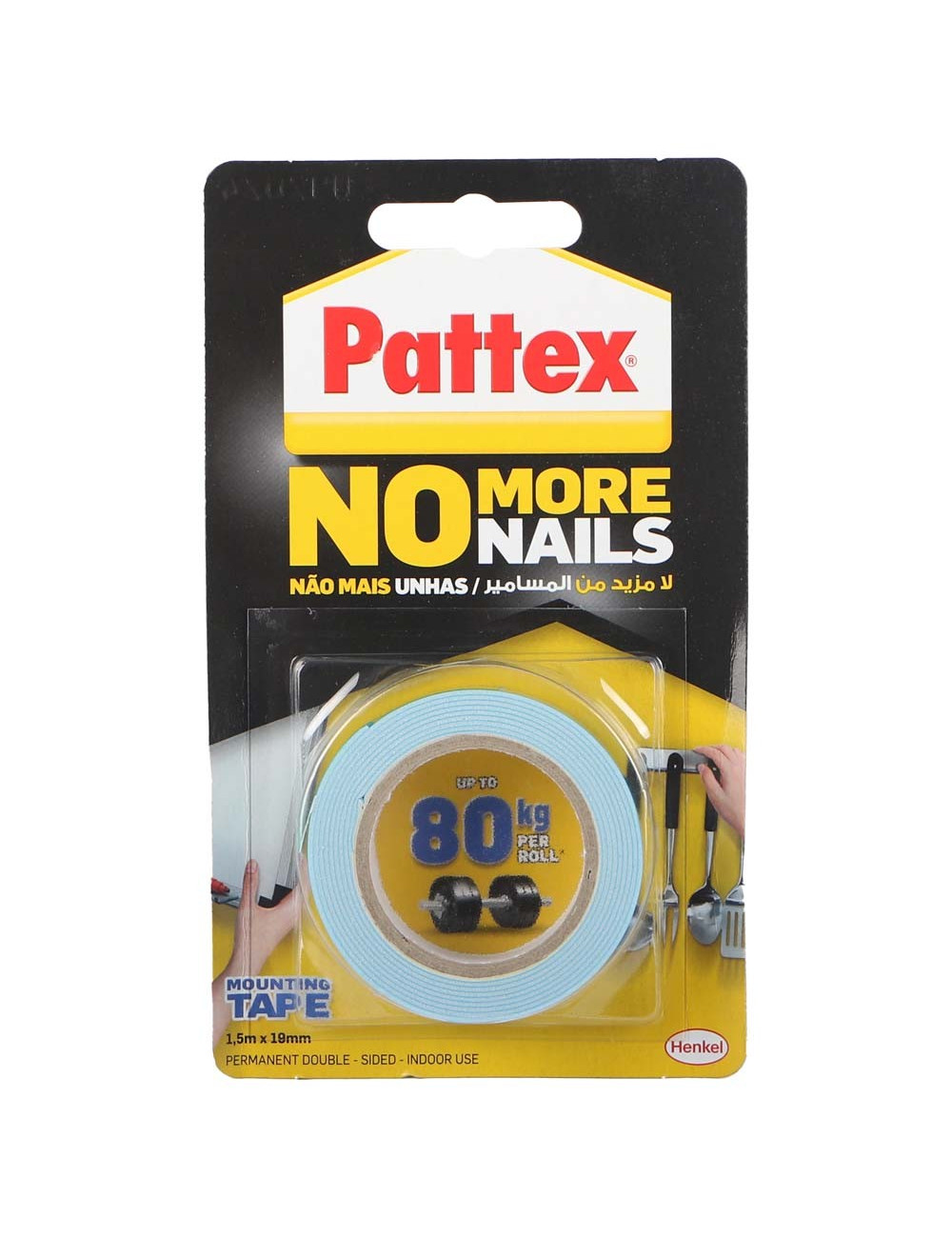PATTEX MOUNTING TAPE 1.5M X 19MM-80KG